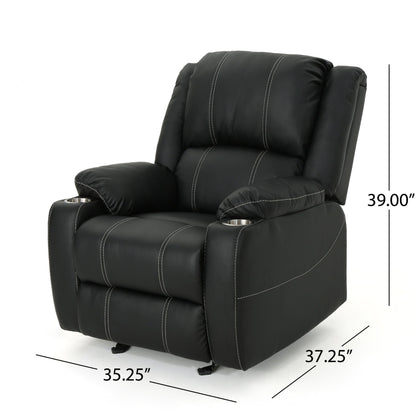 Modern Manual Recliner Chair with Plush PU Leather, Built-in Steel Cup Holders, and Adjustable Reclining