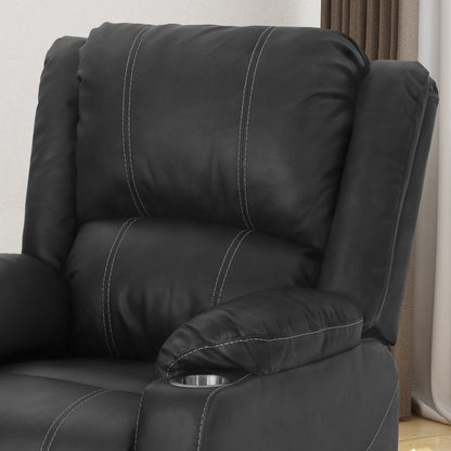 Modern Manual Recliner Chair with Plush PU Leather, Built-in Steel Cup Holders, and Adjustable Reclining