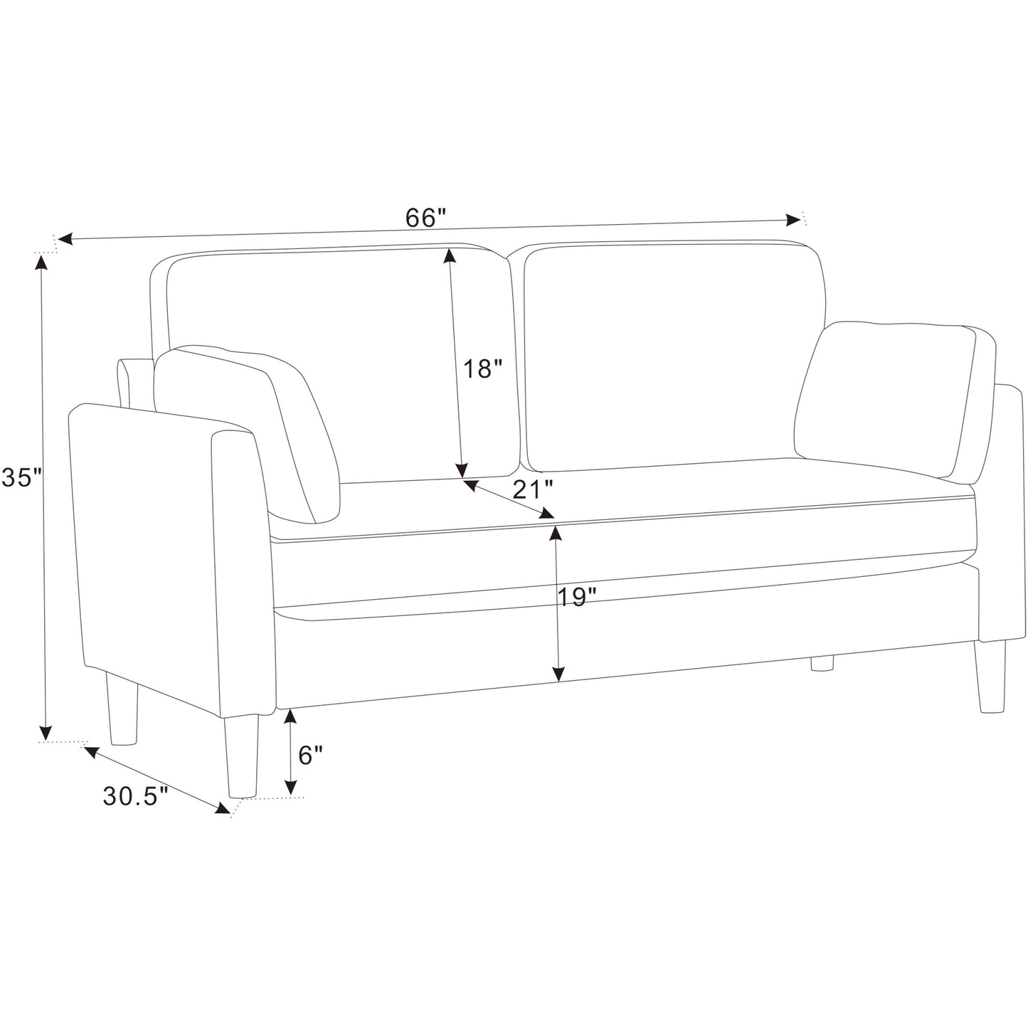 Modern Minimalist 2-Seater Sofa with sturdy wooden legs,plush backrest and armrest cushions