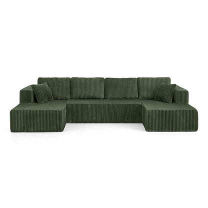 Modern Minimalist U-Shaped Modular Corduroy Sectional Sofa - Compressed, Space-Efficient Sleeper Couch for Living Room & Bedroom