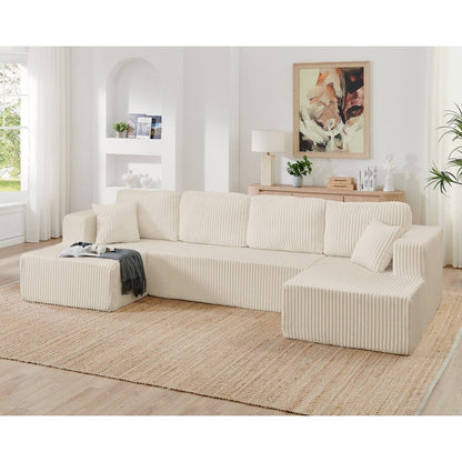 Modern Minimalist U-Shaped Modular Corduroy Sectional Sofa - Compressed, Space-Efficient Sleeper Couch for Living Room & Bedroom