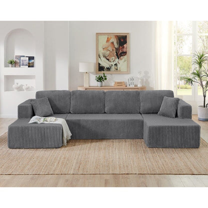 Modern Minimalist U-Shaped Modular Corduroy Sectional Sofa - Compressed, Space-Efficient Sleeper Couch for Living Room & Bedroom