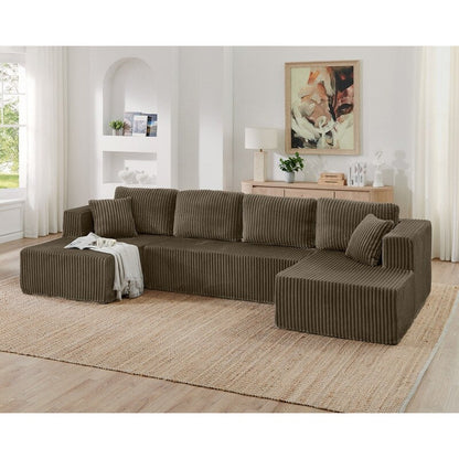 Modern Minimalist U-Shaped Modular Corduroy Sectional Sofa - Compressed, Space-Efficient Sleeper Couch for Living Room & Bedroom