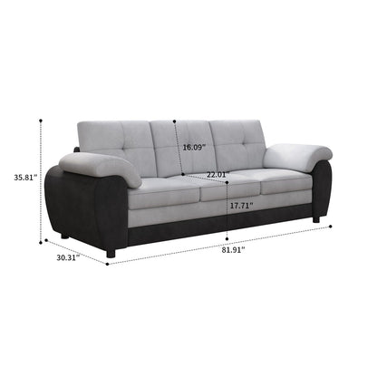 Modern Minimalist Upholstered Three Seater Sofa with Velvet Fabric and Pillow Arms for Living Room