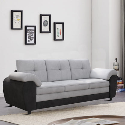 Modern Minimalist Upholstered Three Seater Sofa with Velvet Fabric and Pillow Arms for Living Room
