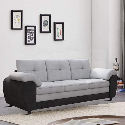 Modern Minimalist Upholstered Three Seater Sofa with Velvet Fabric and Pillow Arms for Living Room
