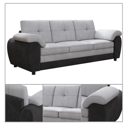 Modern Minimalist Upholstered Three Seater Sofa with Velvet Fabric and Pillow Arms for Living Room