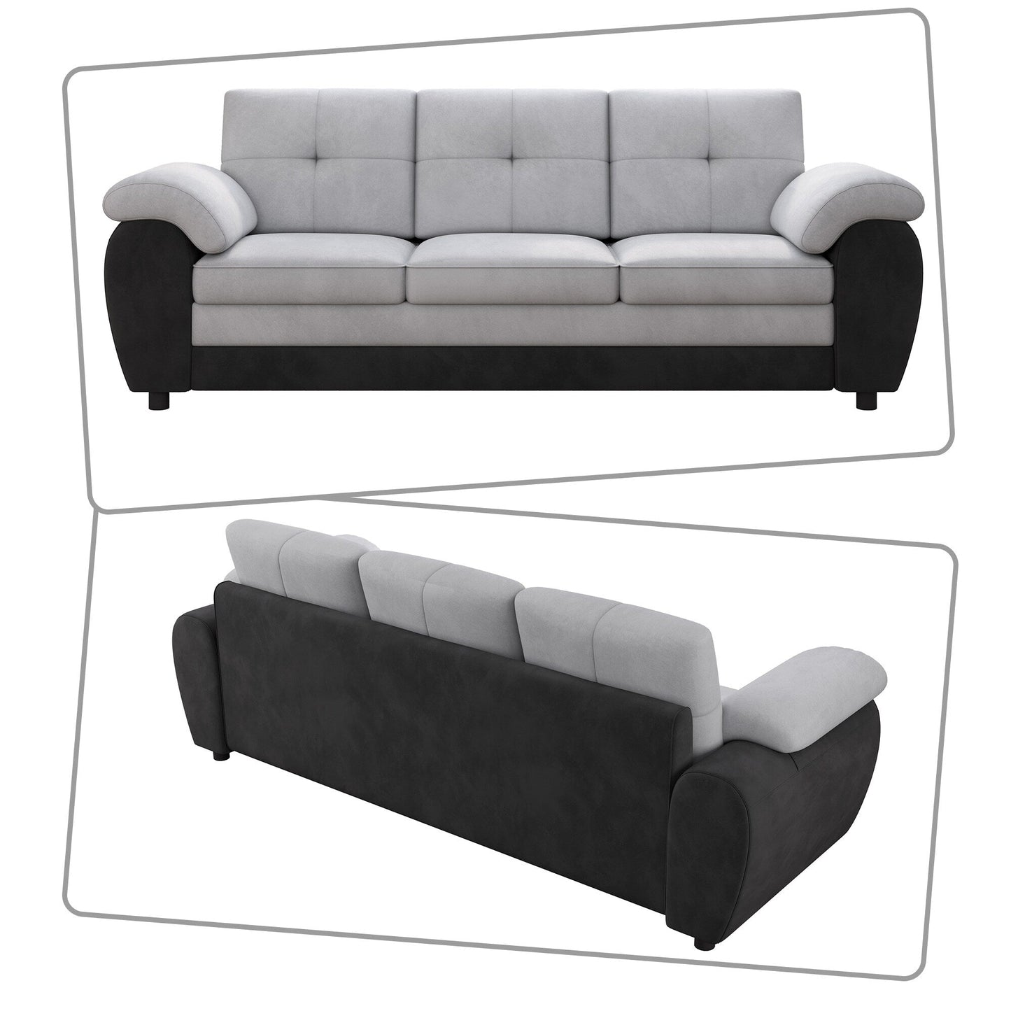 Modern Minimalist Upholstered Three Seater Sofa with Velvet Fabric and Pillow Arms for Living Room