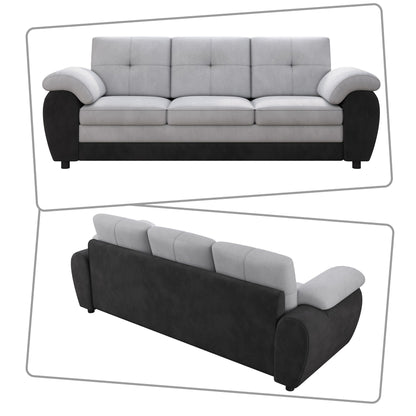 Modern Minimalist Upholstered Three Seater Sofa with Velvet Fabric and Pillow Arms for Living Room