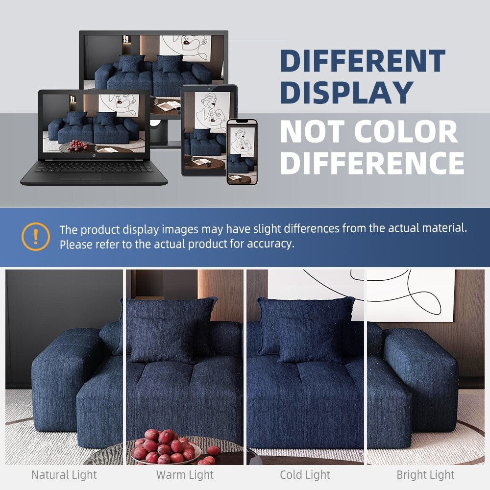 Modern Modular Chenille Sectional Sofa with 2 Chaise Lounge and 2 Armrest, 4 Pillows for Living Room