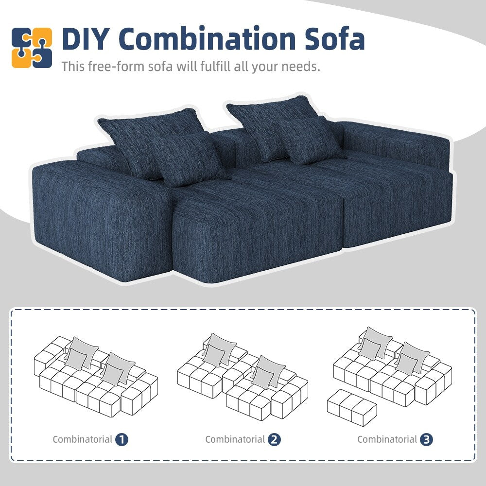 Modern Modular Chenille Sectional Sofa with 2 Chaise Lounge and 2 Armrest, 4 Pillows for Living Room