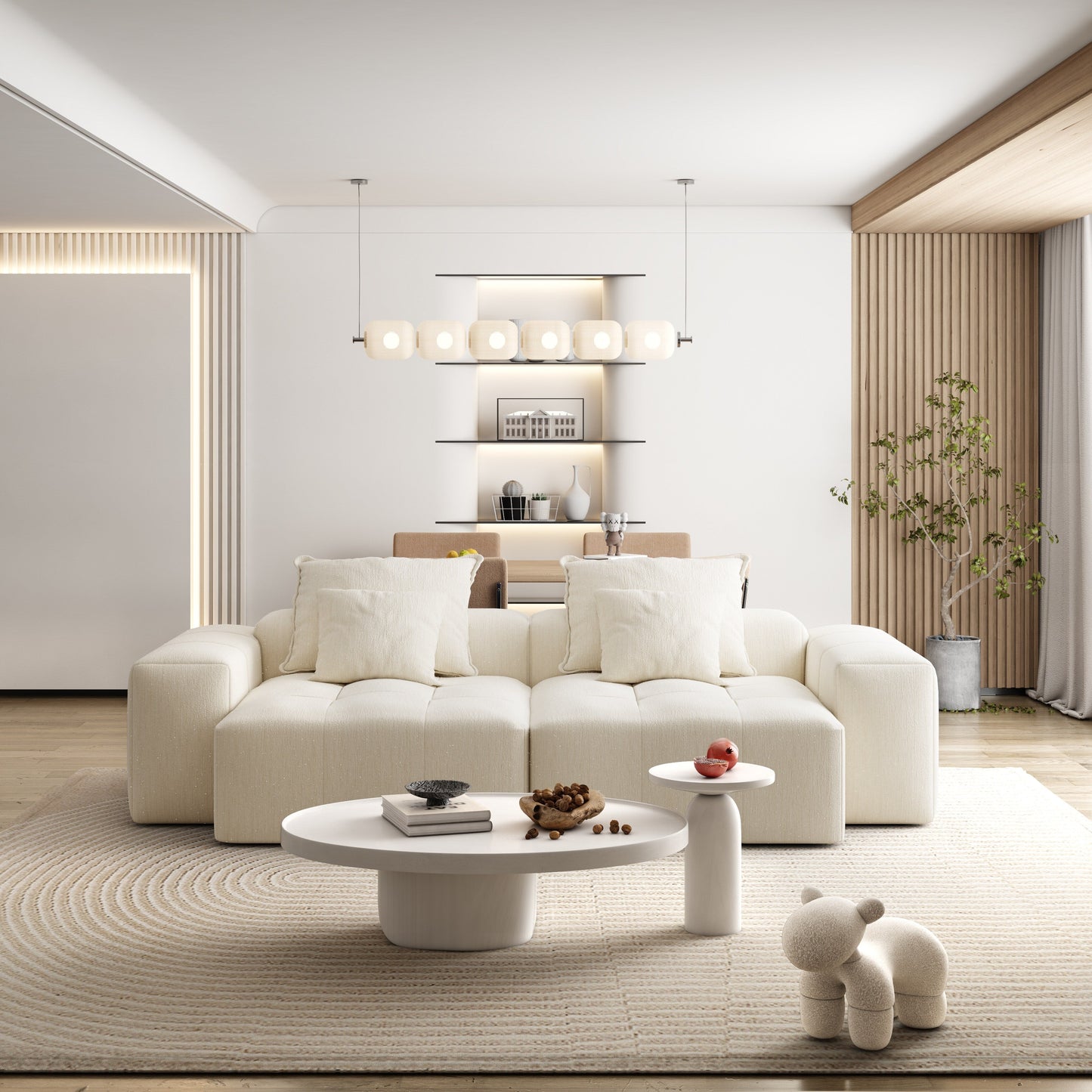 Modern Modular Chenille Sectional Sofa with 2 Chaise Lounge and 2 Armrest, 4 Pillows for Living Room