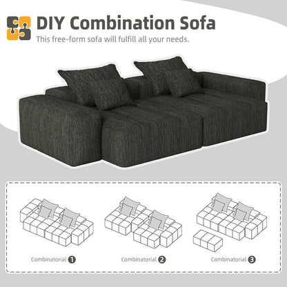 Modern Modular Chenille Sectional Sofa with 2 Chaise Lounge and 2 Armrest, 4 Pillows for Living Room