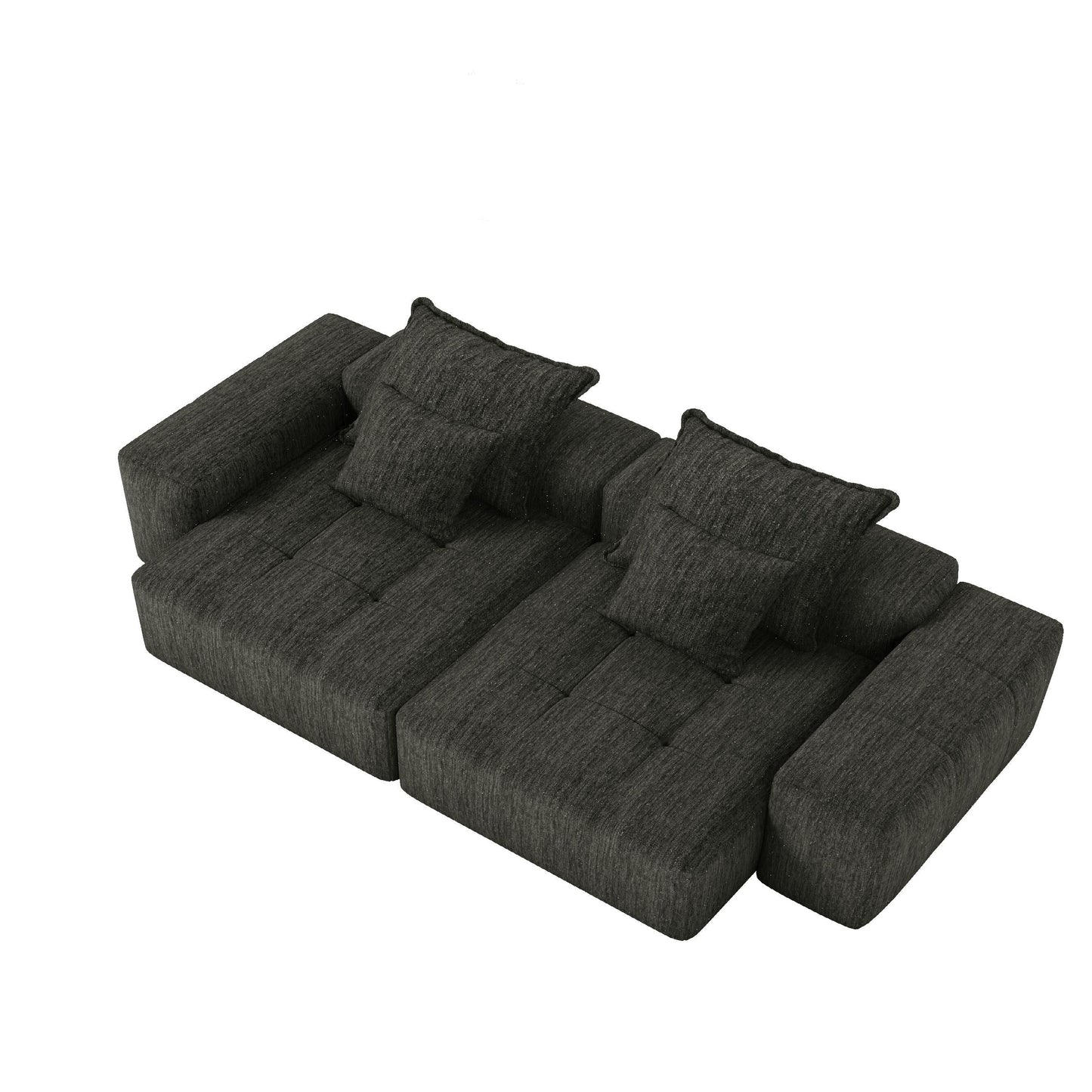 Modern Modular Chenille Sectional Sofa with 2 Chaise Lounge and 2 Armrest, 4 Pillows for Living Room