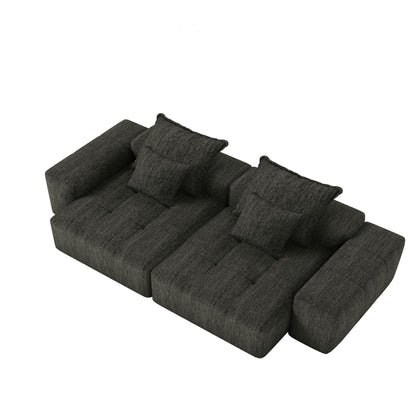 Modern Modular Chenille Sectional Sofa with 2 Chaise Lounge and 2 Armrest, 4 Pillows for Living Room