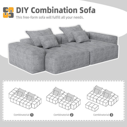 Modern Modular Chenille Sectional Sofa with 2 Chaise Lounge and 2 Armrest, 4 Pillows for Living Room