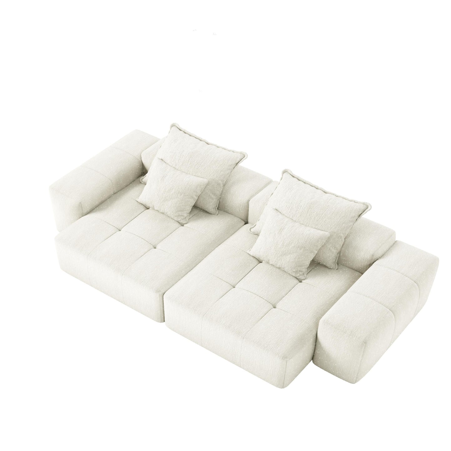 Modern Modular Chenille Sectional Sofa with 2 Chaise Lounge and 2 Armrest, 4 Pillows for Living Room