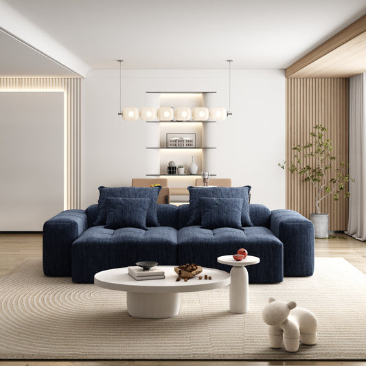 Modern Modular Chenille Sectional Sofa with 2 Chaise Lounge and 2 Armrest, 4 Pillows for Living Room