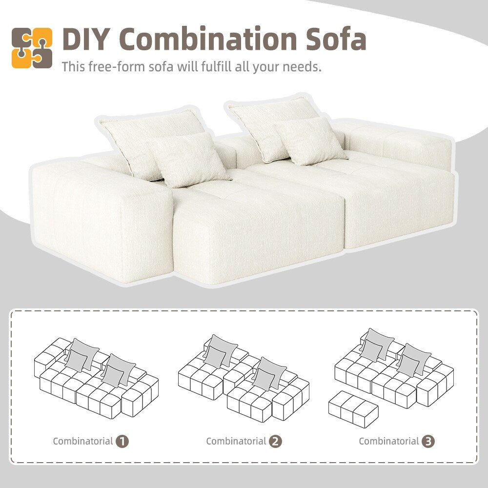 Modern Modular Chenille Sectional Sofa with 2 Chaise Lounge and 2 Armrest, 4 Pillows for Living Room