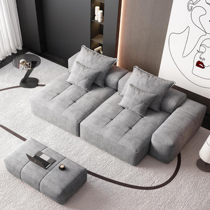 Modern Modular Chenille Sectional Sofa with 2 Chaise Lounge and 2 Armrest, 4 Pillows for Living Room