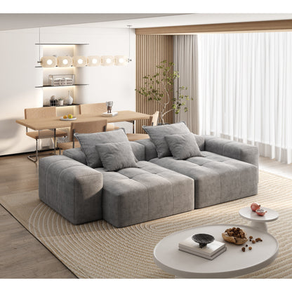 Modern Modular Chenille Sectional Sofa with 2 Chaise Lounge and 2 Armrest, 4 Pillows for Living Room