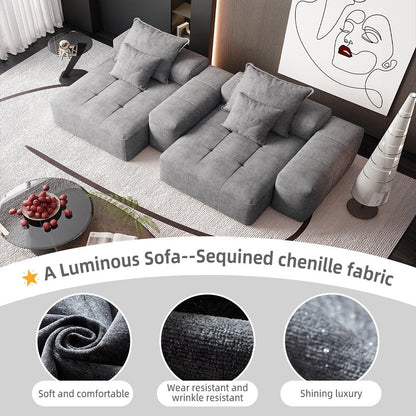 Modern Modular Chenille Sectional Sofa with 2 Chaise Lounge and 2 Armrest, 4 Pillows for Living Room