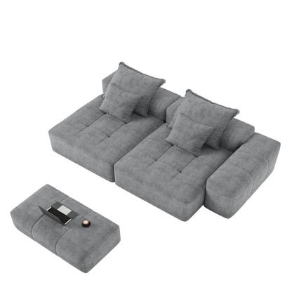 Modern Modular Chenille Sectional Sofa with 2 Chaise Lounge and 2 Armrest, 4 Pillows for Living Room