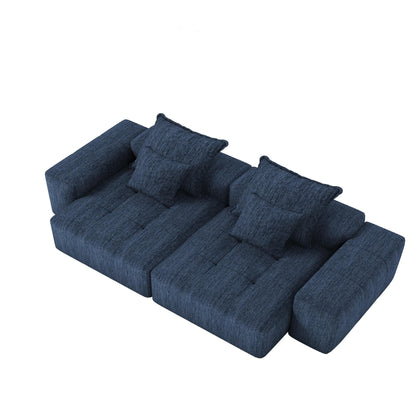 Modern Modular Chenille Sectional Sofa with 2 Chaise Lounge and 2 Armrest, 4 Pillows for Living Room