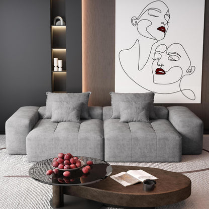 Modern Modular Chenille Sectional Sofa with 2 Chaise Lounge and 2 Armrest, 4 Pillows for Living Room