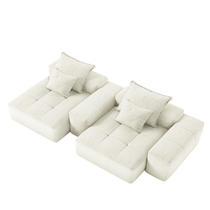 Modern Modular Chenille Sectional Sofa with 2 Chaise Lounge and 2 Armrest, 4 Pillows for Living Room