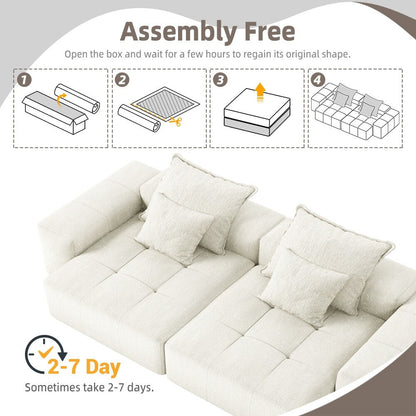 Modern Modular Chenille Sectional Sofa with 2 Chaise Lounge and 2 Armrest, 4 Pillows for Living Room