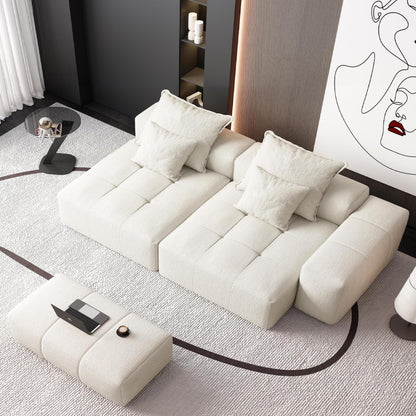 Modern Modular Chenille Sectional Sofa with 2 Chaise Lounge and 2 Armrest, 4 Pillows for Living Room