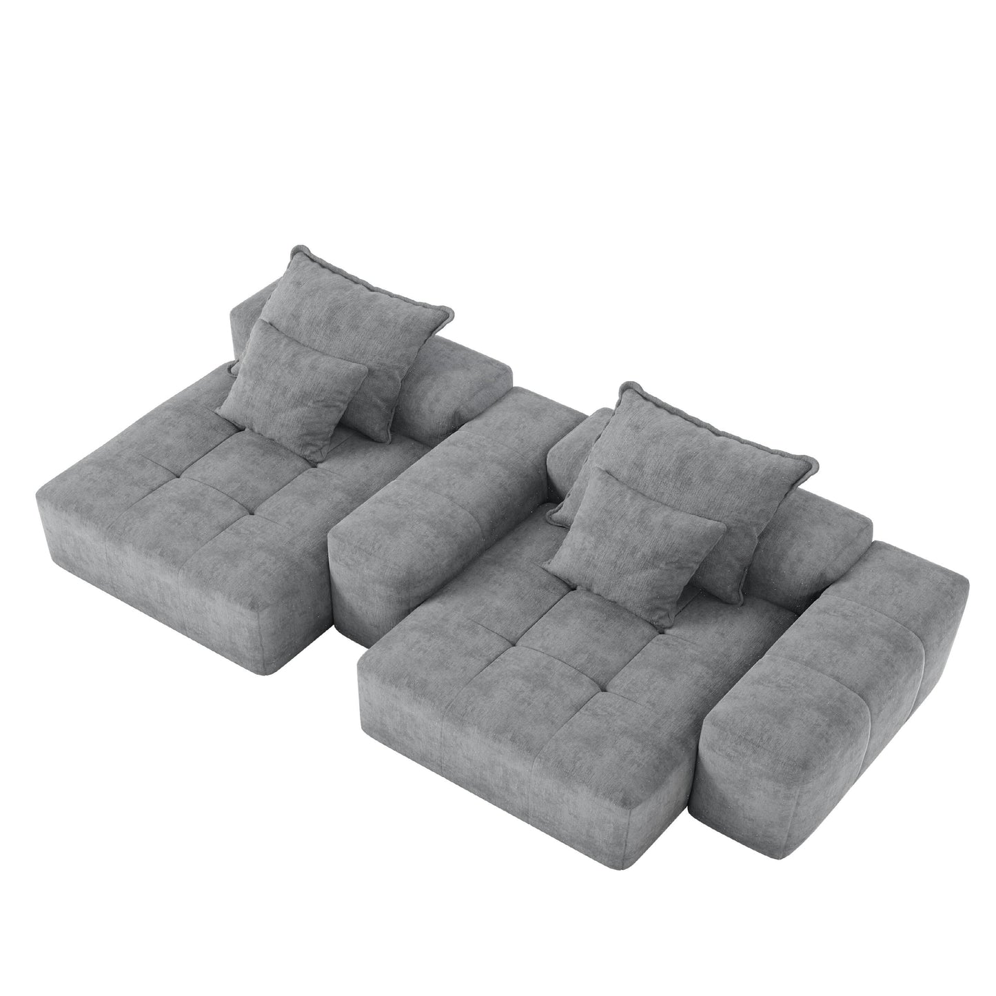 Modern Modular Chenille Sectional Sofa with 2 Chaise Lounge and 2 Armrest, 4 Pillows for Living Room