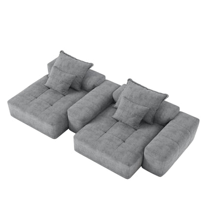 Modern Modular Chenille Sectional Sofa with 2 Chaise Lounge and 2 Armrest, 4 Pillows for Living Room
