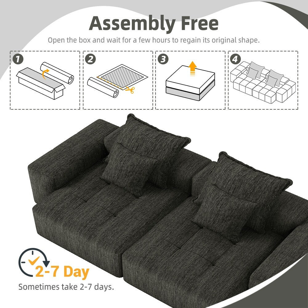Modern Modular Chenille Sectional Sofa with 2 Chaise Lounge and 2 Armrest, 4 Pillows for Living Room