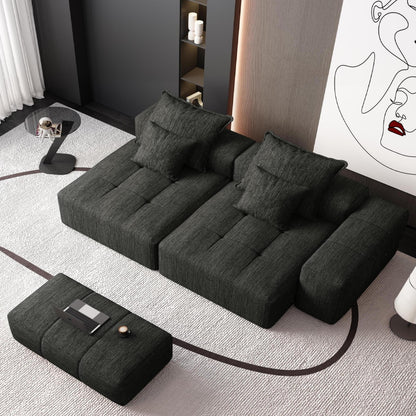 Modern Modular Chenille Sectional Sofa with 2 Chaise Lounge and 2 Armrest, 4 Pillows for Living Room