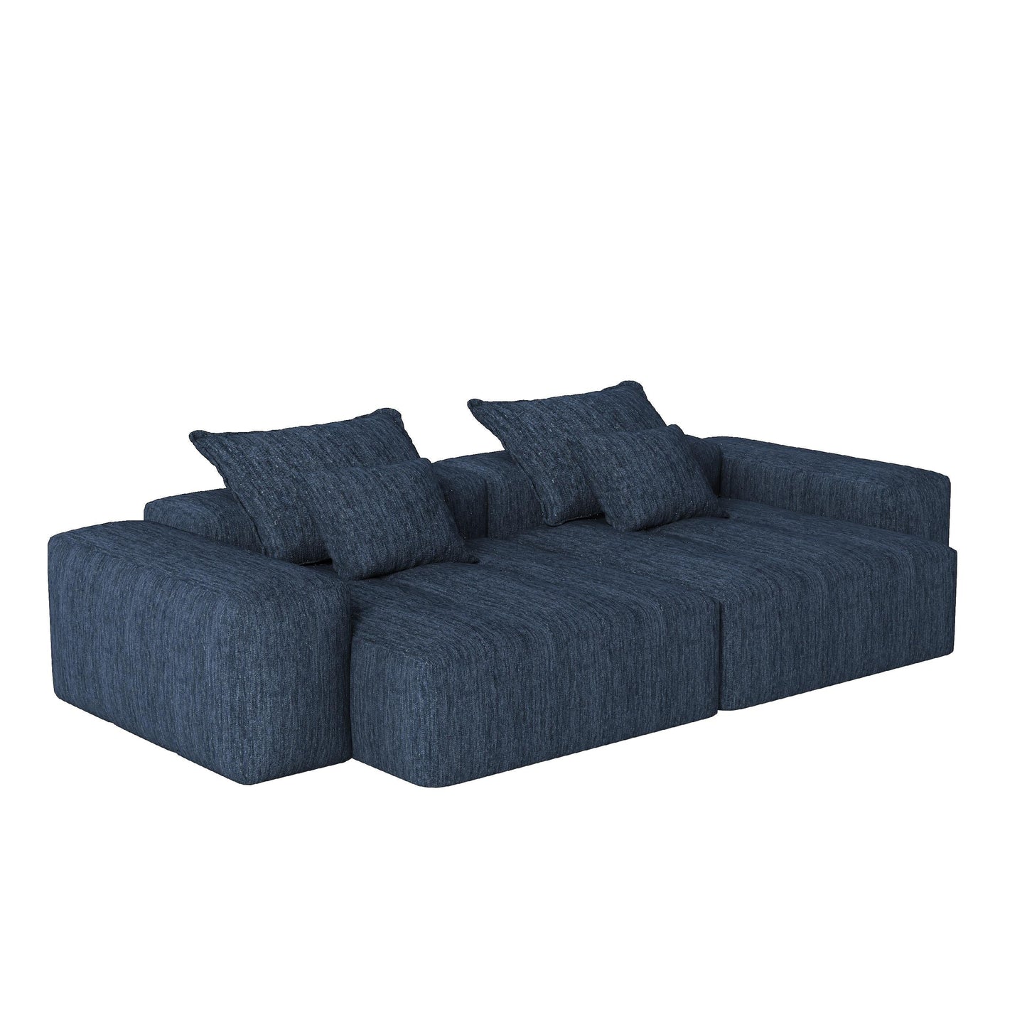 Modern Modular Chenille Sectional Sofa with 2 Chaise Lounge and 2 Armrest, 4 Pillows for Living Room
