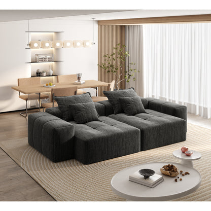 Modern Modular Chenille Sectional Sofa with 2 Chaise Lounge and 2 Armrest, 4 Pillows for Living Room