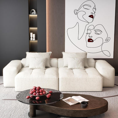 Modern Modular Chenille Sectional Sofa with 2 Chaise Lounge and 2 Armrest, 4 Pillows for Living Room
