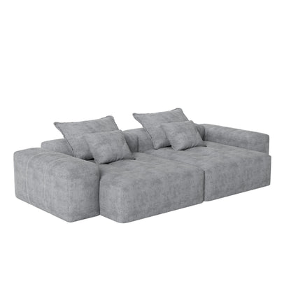 Modern Modular Chenille Sectional Sofa with 2 Chaise Lounge and 2 Armrest, 4 Pillows for Living Room
