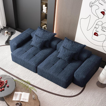 Modern Modular Chenille Sectional Sofa with 2 Chaise Lounge and 2 Armrest, 4 Pillows for Living Room