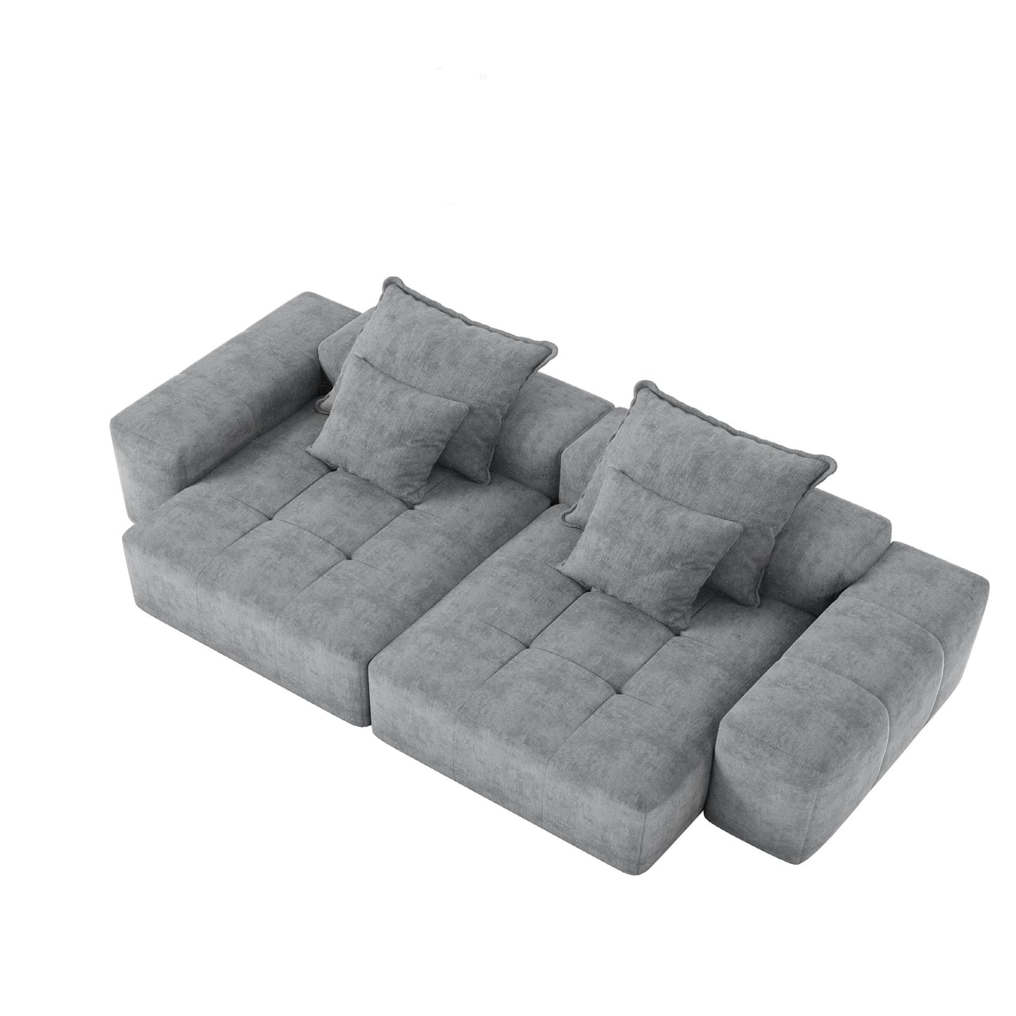 Modern Modular Chenille Sectional Sofa with 2 Chaise Lounge and 2 Armrest, 4 Pillows for Living Room