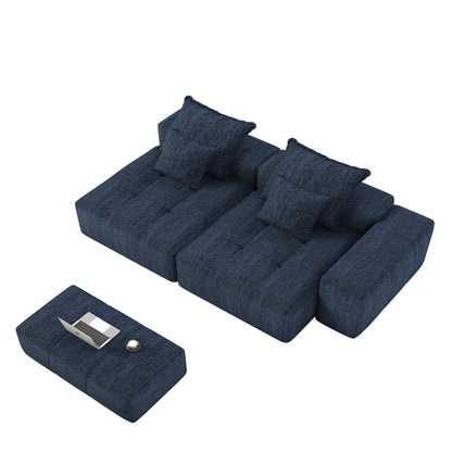 Modern Modular Chenille Sectional Sofa with 2 Chaise Lounge and 2 Armrest, 4 Pillows for Living Room