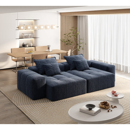Modern Modular Chenille Sectional Sofa with 2 Chaise Lounge and 2 Armrest, 4 Pillows for Living Room