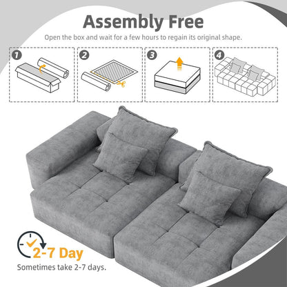 Modern Modular Chenille Sectional Sofa with 2 Chaise Lounge and 2 Armrest, 4 Pillows for Living Room
