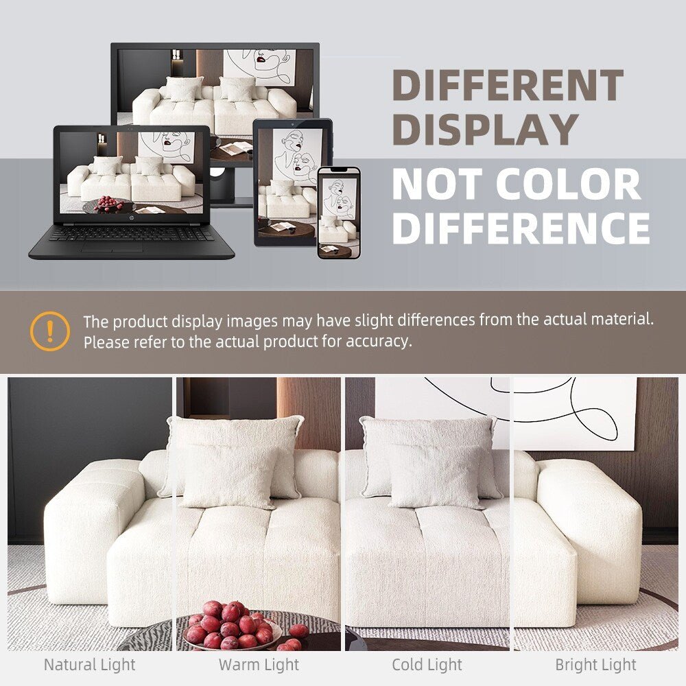 Modern Modular Chenille Sectional Sofa with 2 Chaise Lounge and 2 Armrest, 4 Pillows for Living Room