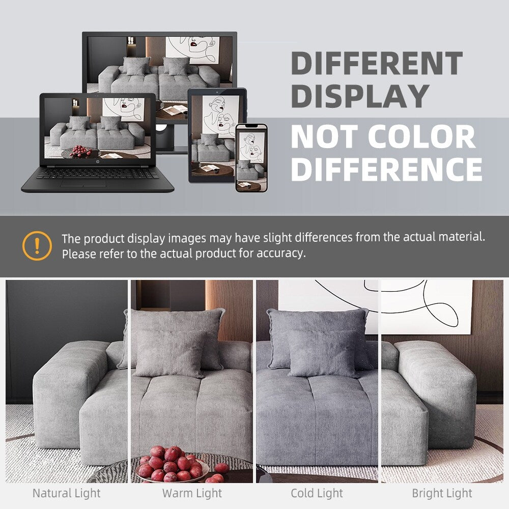 Modern Modular Chenille Sectional Sofa with 2 Chaise Lounge and 2 Armrest, 4 Pillows for Living Room