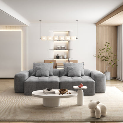 Modern Modular Chenille Sectional Sofa with 2 Chaise Lounge and 2 Armrest, 4 Pillows for Living Room
