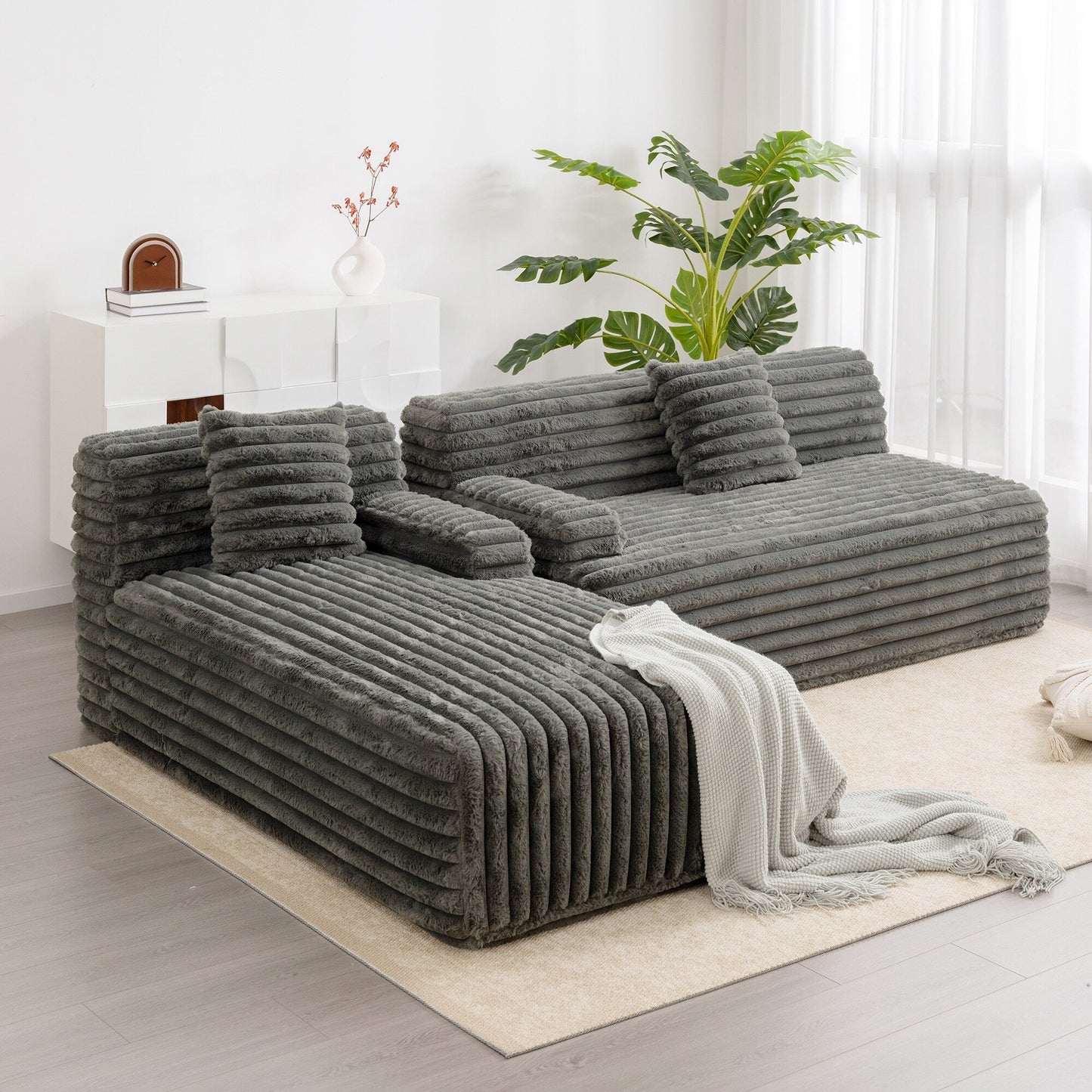 Modern Modular Cloud Sectional Sofa Free-Combined Couch with 2 Throw Pillows for Living Room