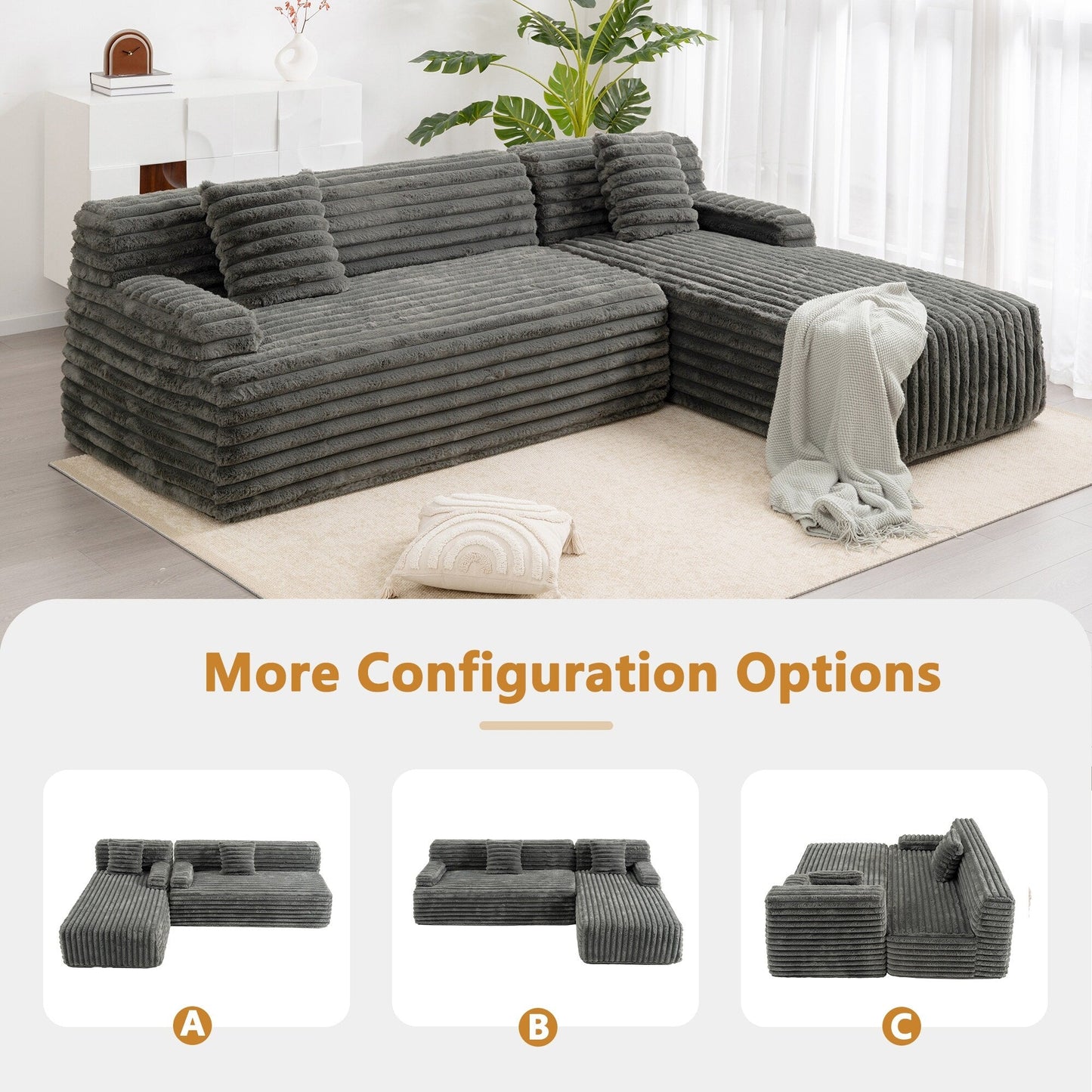 Modern Modular Cloud Sectional Sofa Free-Combined Couch with 2 Throw Pillows for Living Room